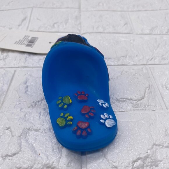Paw Shoe Squeaky Dog Toy By Viva.Z Blue Rubber Design With Bone & Paw Motifs - Picture 5 of 9